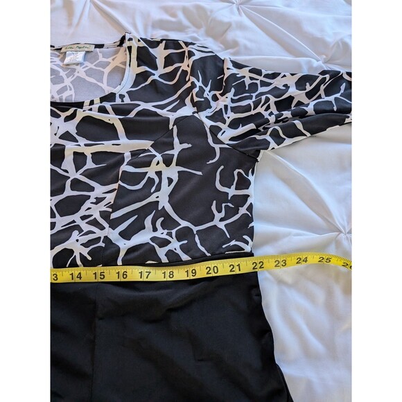 Ulla Popken Dress Women's 16/18 Abstract Black White Print A-line Stretch Career - Picture 10 of 11